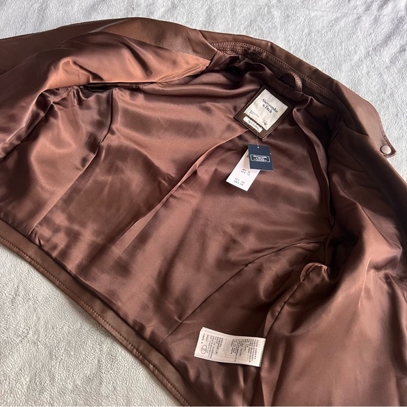 NWT Abercrombie & Fitch Vegan Leather Biker Moto Jacket Chocolate Brown Large - Picture 13 of 17